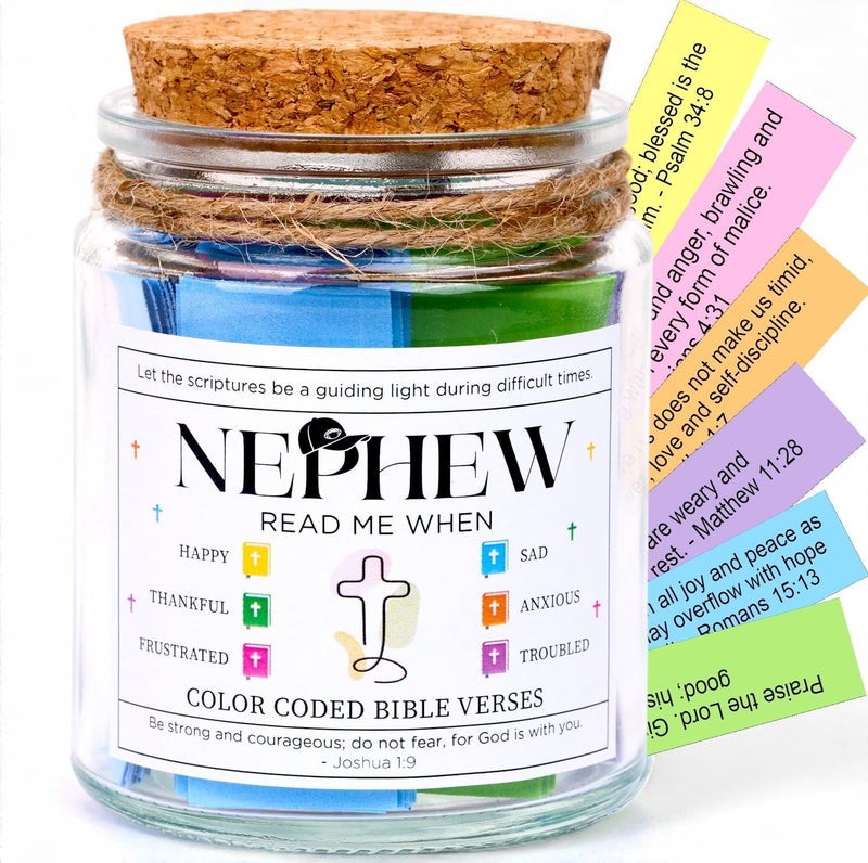 SOLMAYCO Bible Verse Jar for Nephew – 92 Scriptures of Strength, Wisdom & Faith | Christian Easter Gift for Nephew | Spiritual Affirmation Jar | Meaningful Birthday or Easter Gift for Young Men of Faith - Image 1